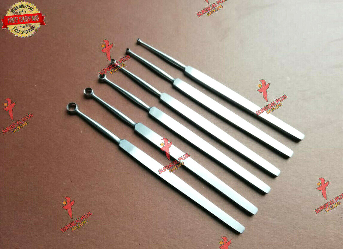 Set of 6 Dermatology Fox Dermal Curettes 6mm,5mm,4mm,3mm,2mm,1mm Instruments