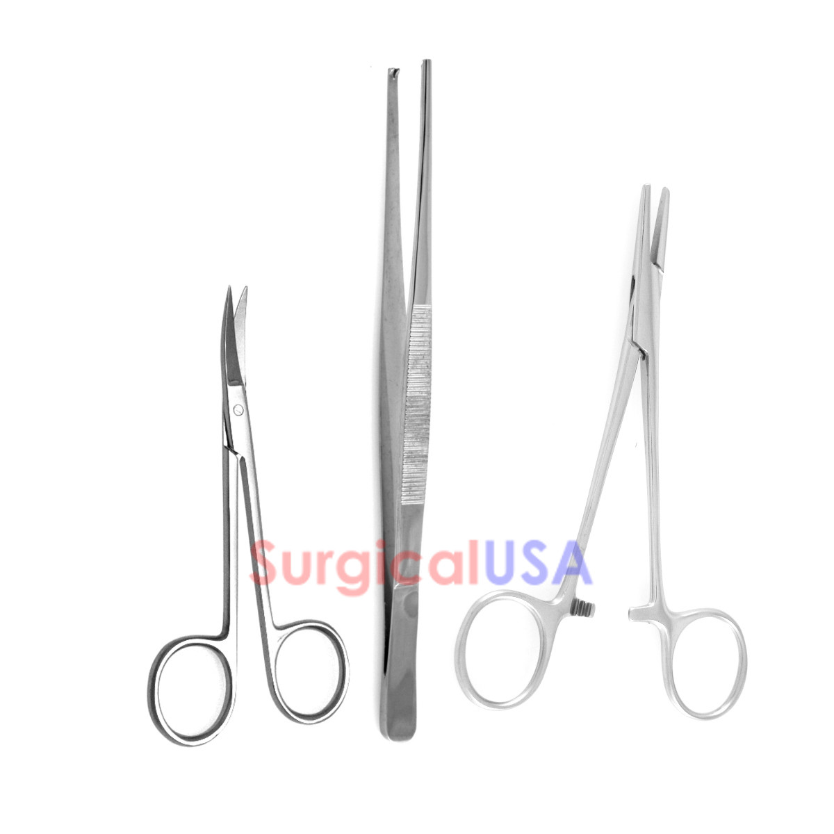 Kit Pack of Needle Holder + Forceps + Iris Scissors NEW Surgical Instruments
