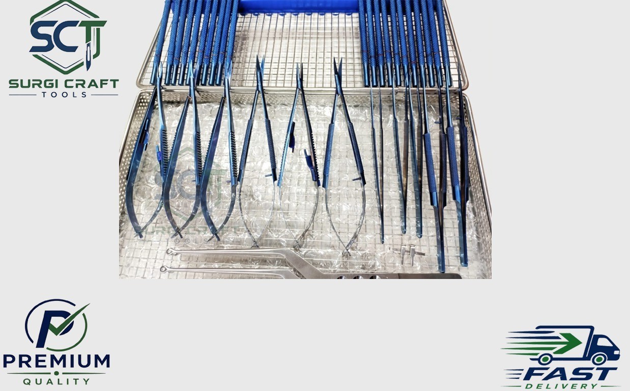 Micro Surgery Instrument Set Neurosurgical Titanium Coated Instrument + Mesh Box