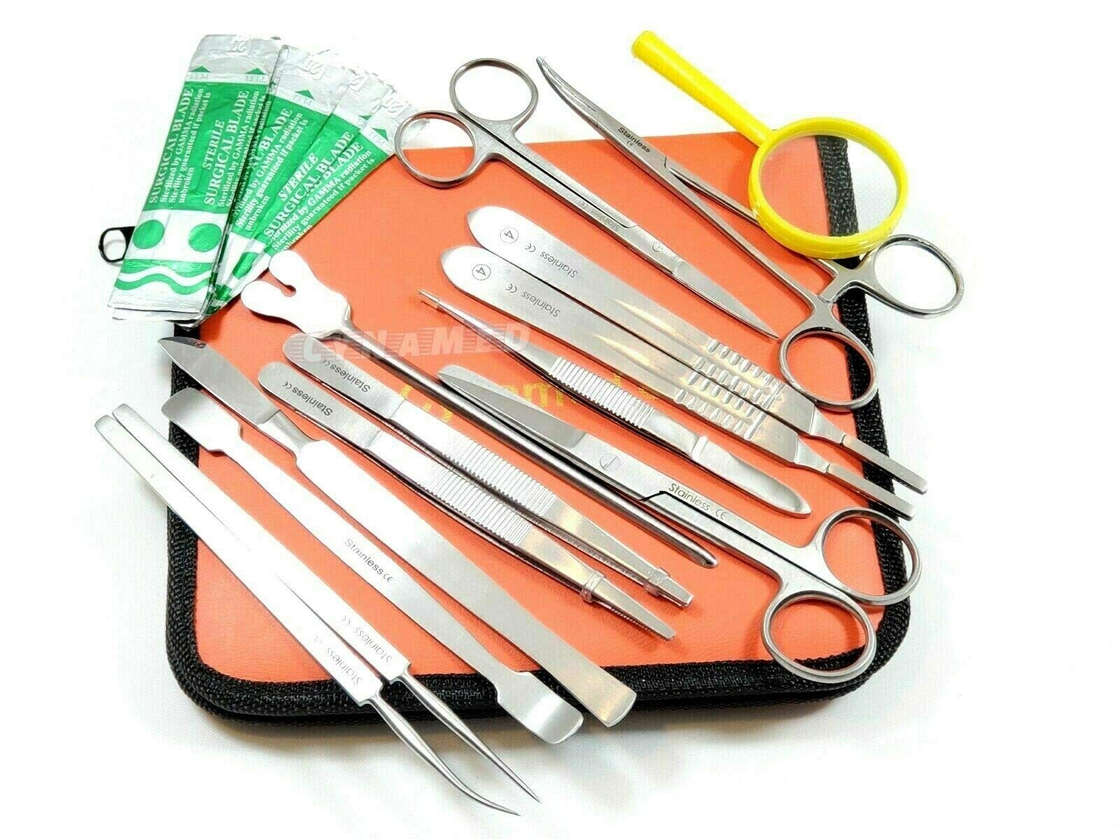 Cynamed 34 Piece Reusable Dissection Kit Stainless Steel Instruments Set