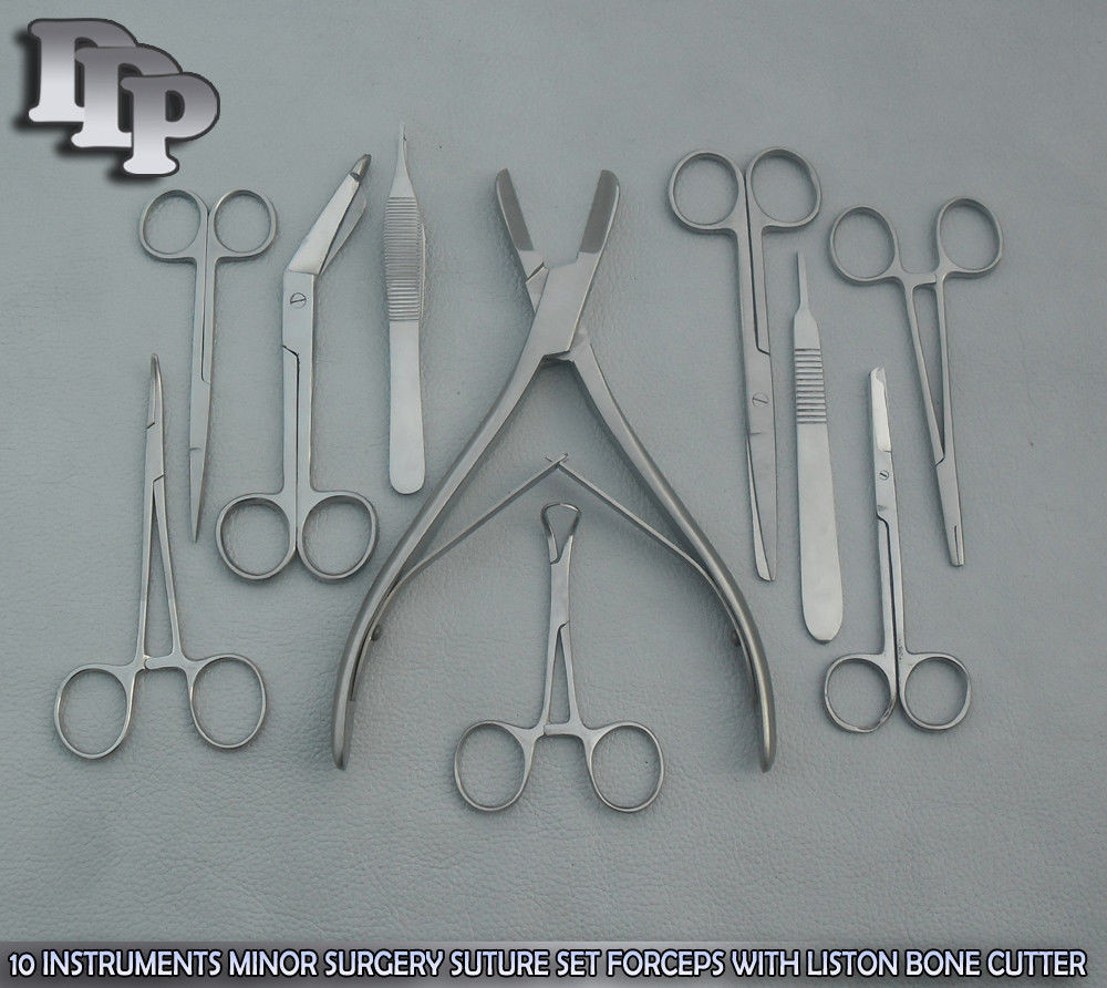 10 INSTRUMENTS MINOR SURGERY SUTURE FORCEP WITH LISTON BONE CUTTER Instruments