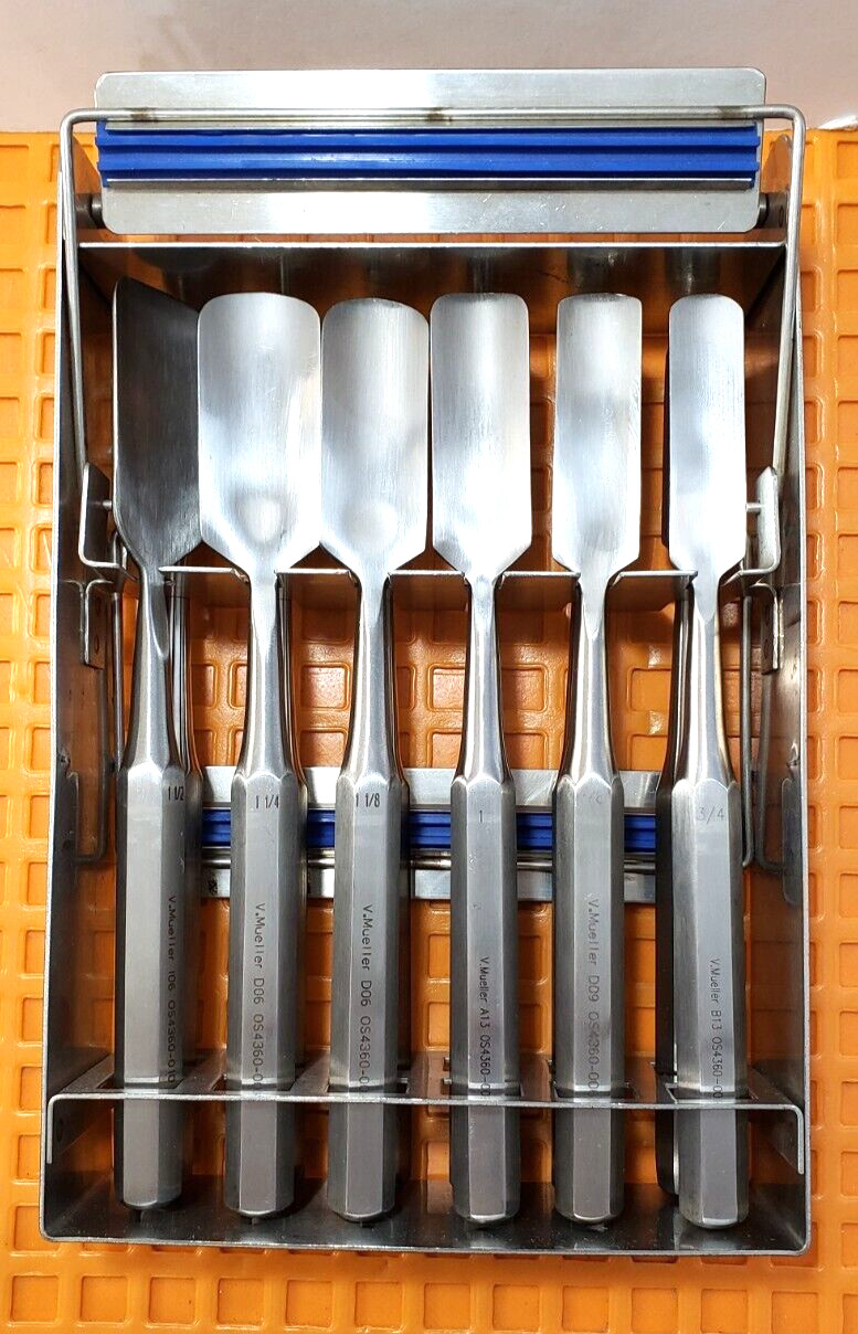 V. Mueller Surgical Orthopedic Hibbs Gouges 9.5″ Straight Set of 12 W-Jarit Rack