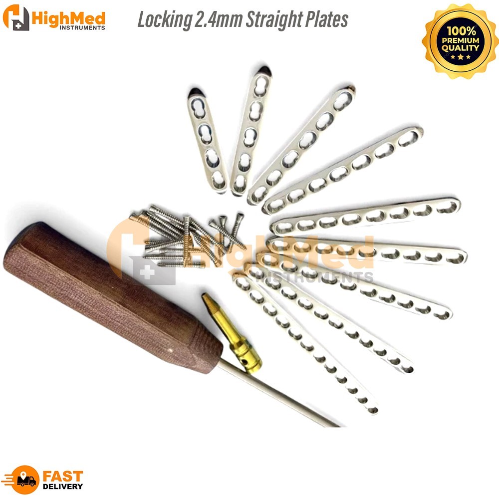 Locking 2.4mm Straight Plates 4 to 12 Holes & 2.4mm LCP Screws (66 Pcs) SS 316L