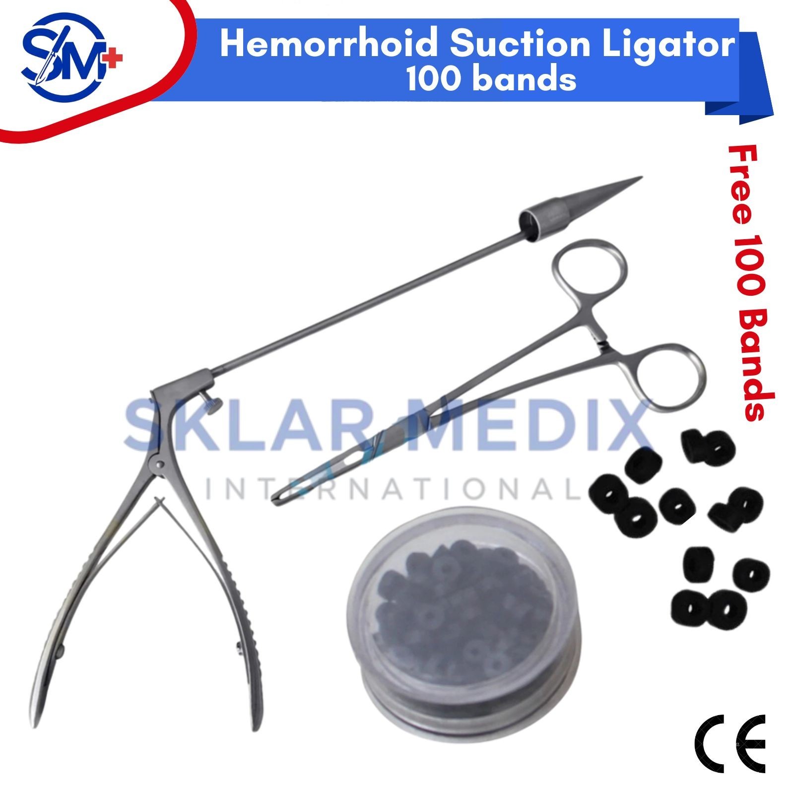 Hemorrhoid Suction Ligator With 100 bands Surgical Instruments Set High Quality