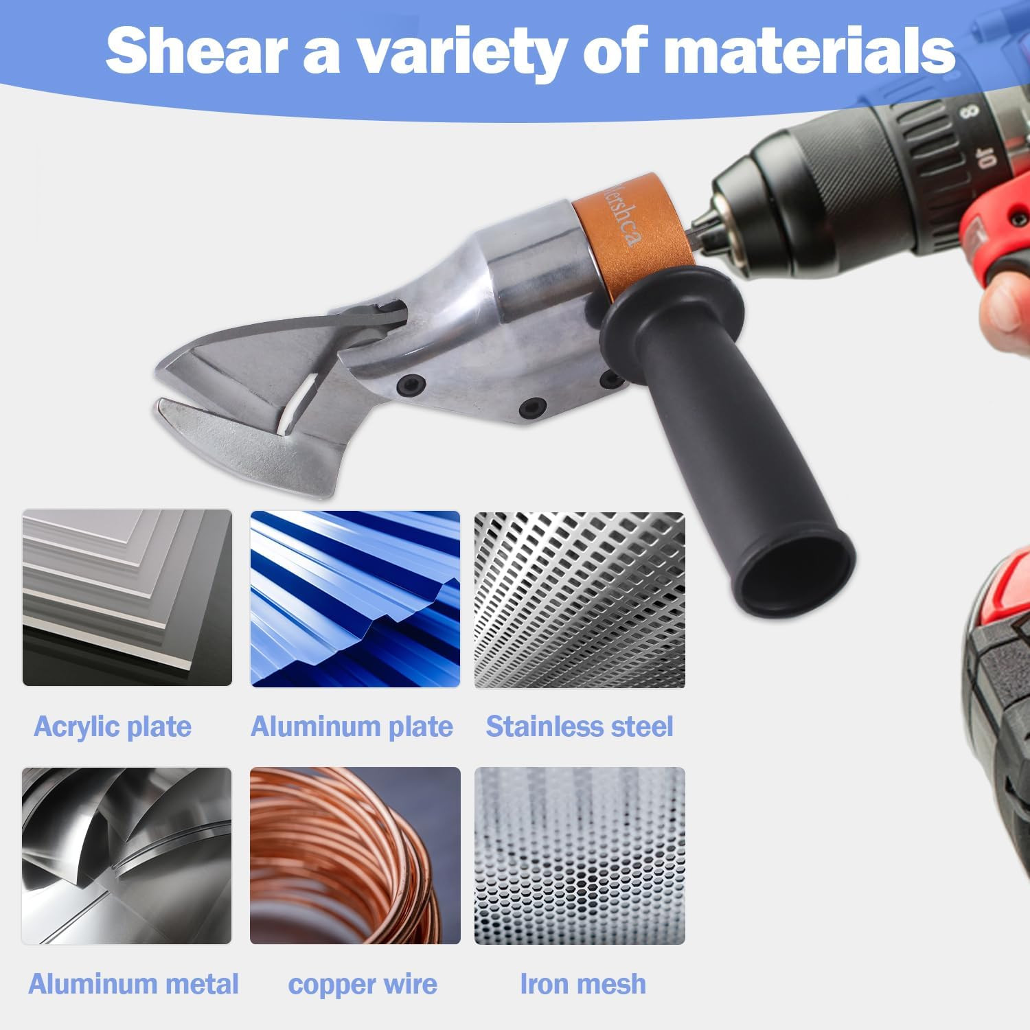 360° Pivoting Drill Metal Shear Attachment – for Curved & Straight Cutting, Prof