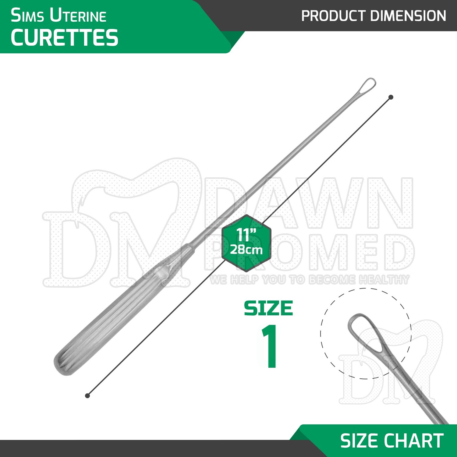 Sims Uterine Curettes Size 1 11″ Sharp Blade OB/GYN Surgical Inst German Grade