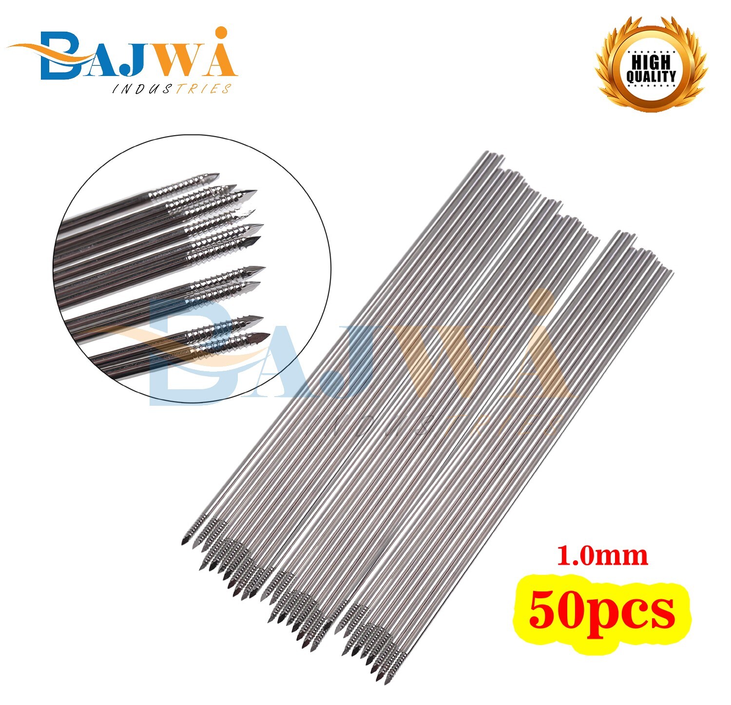 50pcs Orthopedic Kirschner Threaded K-Wire 1.0mm Kirschner Wire Pins Veterniary