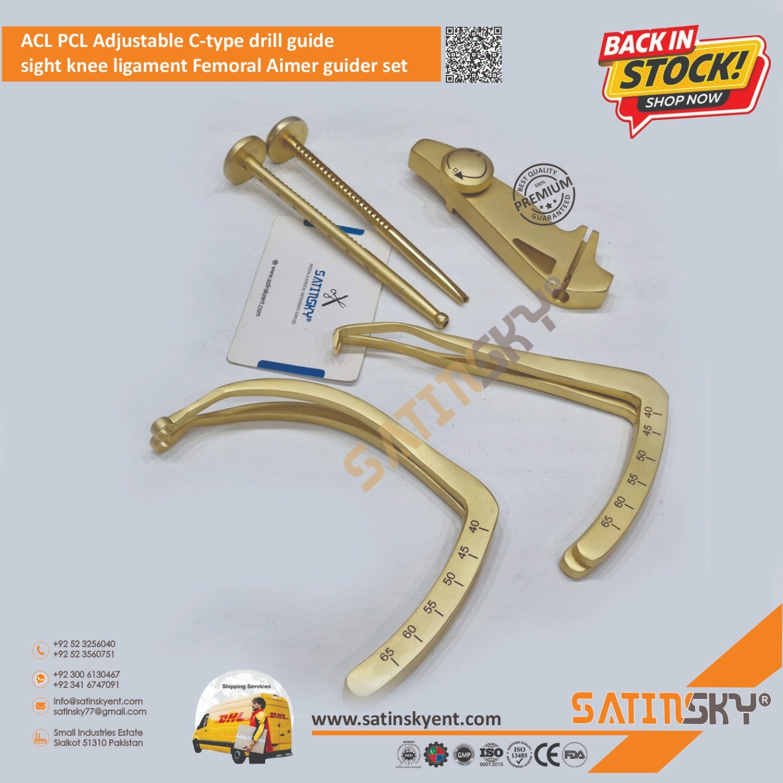 ACL PCL Adjustable C-Type Drill Guide Sight Knee Ligament Femoral Aimer Set of 7