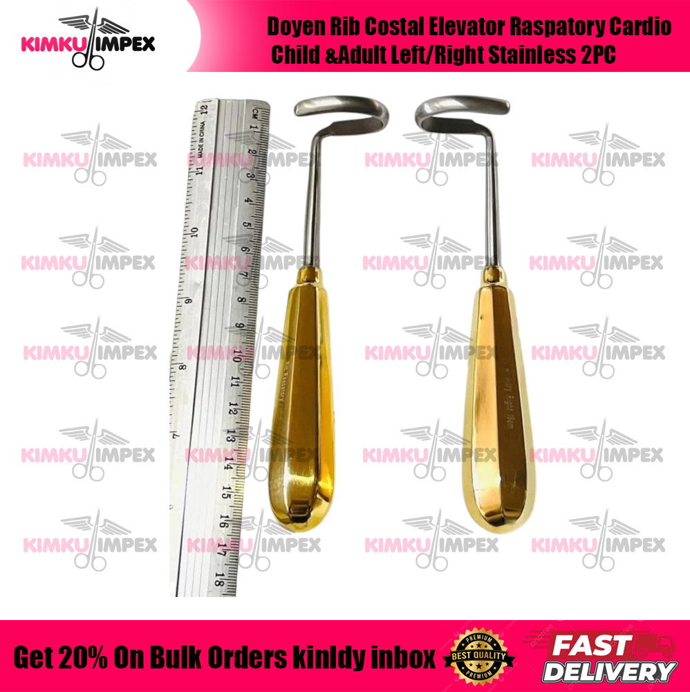 Doyen Rib Costal Elevator Raspatory Cardio Child &Adult Left/Right Stainless 2PC
