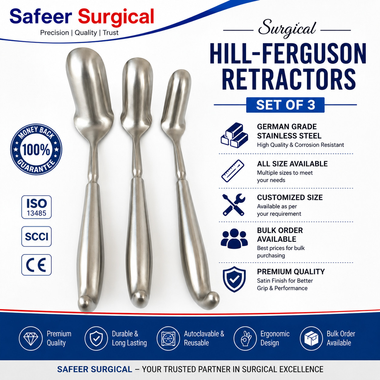 Surgical Hill-Ferguson Rectal Retractor Set of 3PCS German Grade Stainless Steel