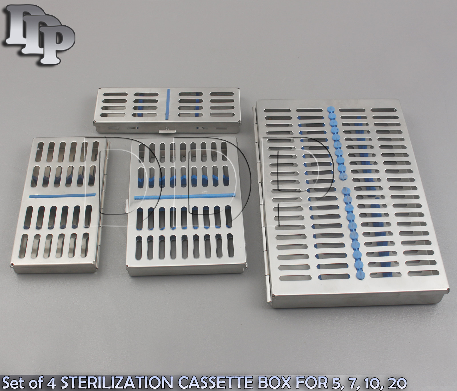 Set of 4 STERILIZATION CASSETTE BOX FOR 5, 7, 10, 20 DENTAL SURGICAL INSTRUMENTS