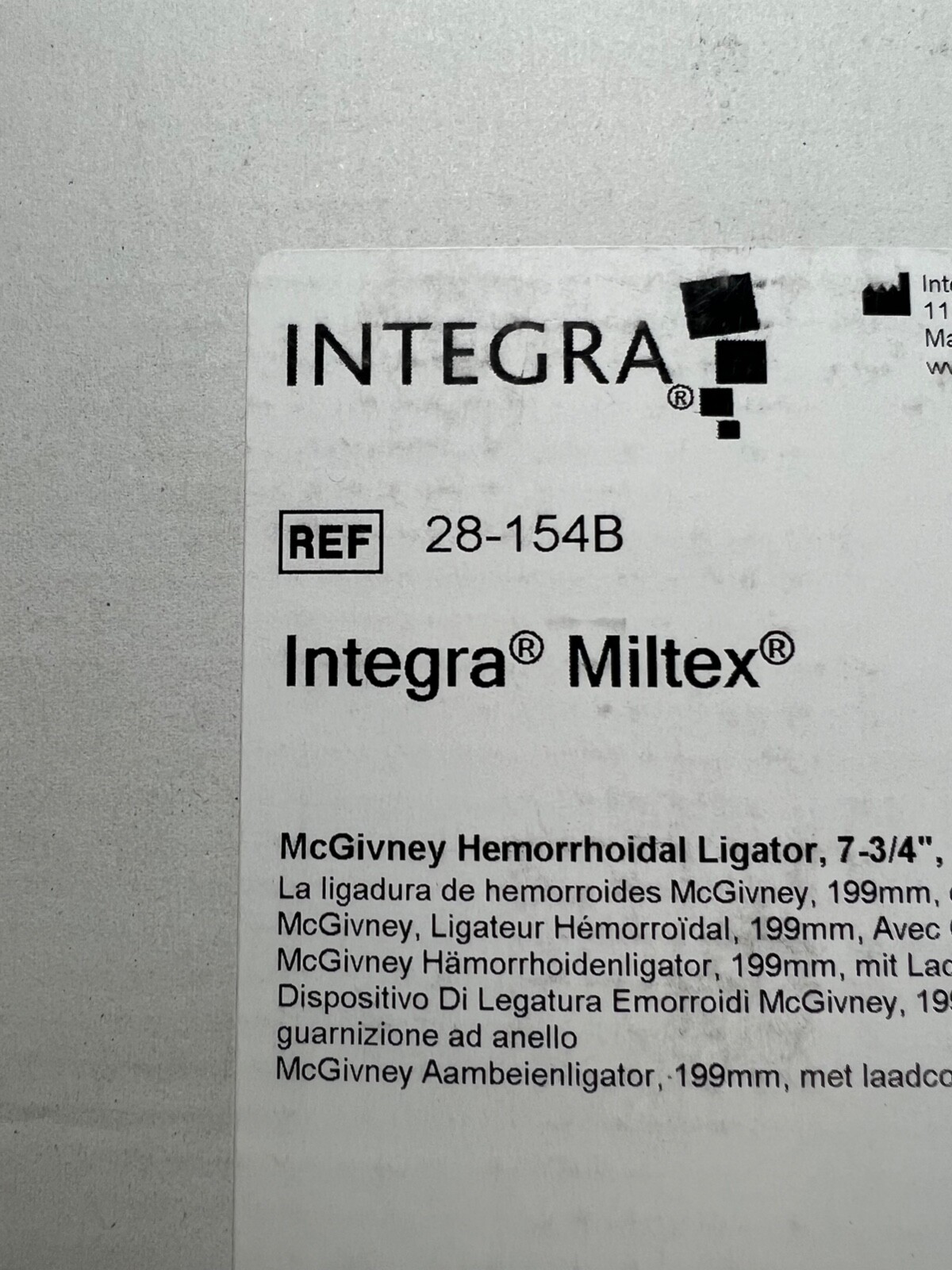 Integra 28-154B McGivney Hemorrhoidal Ligator 7-3/4″ w/ Loading Cone & O-Rings