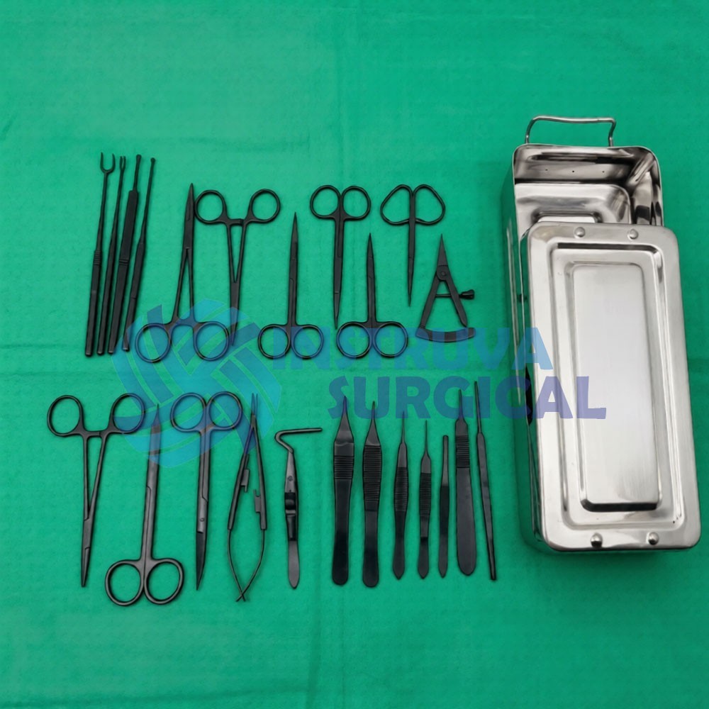 Blepharoplasty Instruments Set – Black | Plastic & Eye Surgery Kit with Box