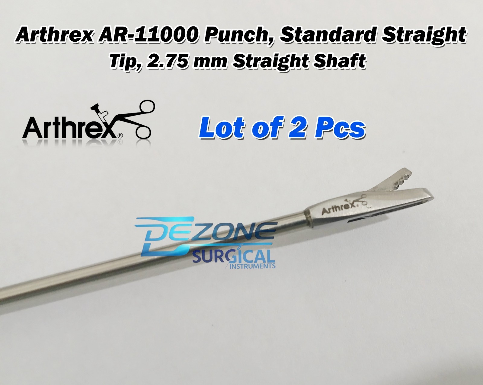 Lot of 2 Arthrex AR-11000 Punch, Standard Straight Tip, 2.75 mm Straight Shaft