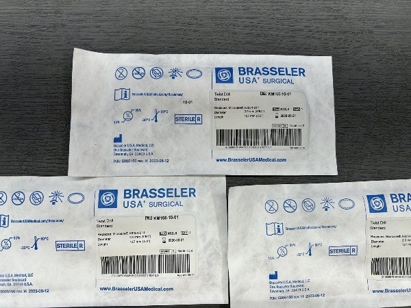 NEW LOT OF 3 BRASSELER USA SURGICAL KM166-10-01 STANDARD TWIST DRILL 2.0MM X 127