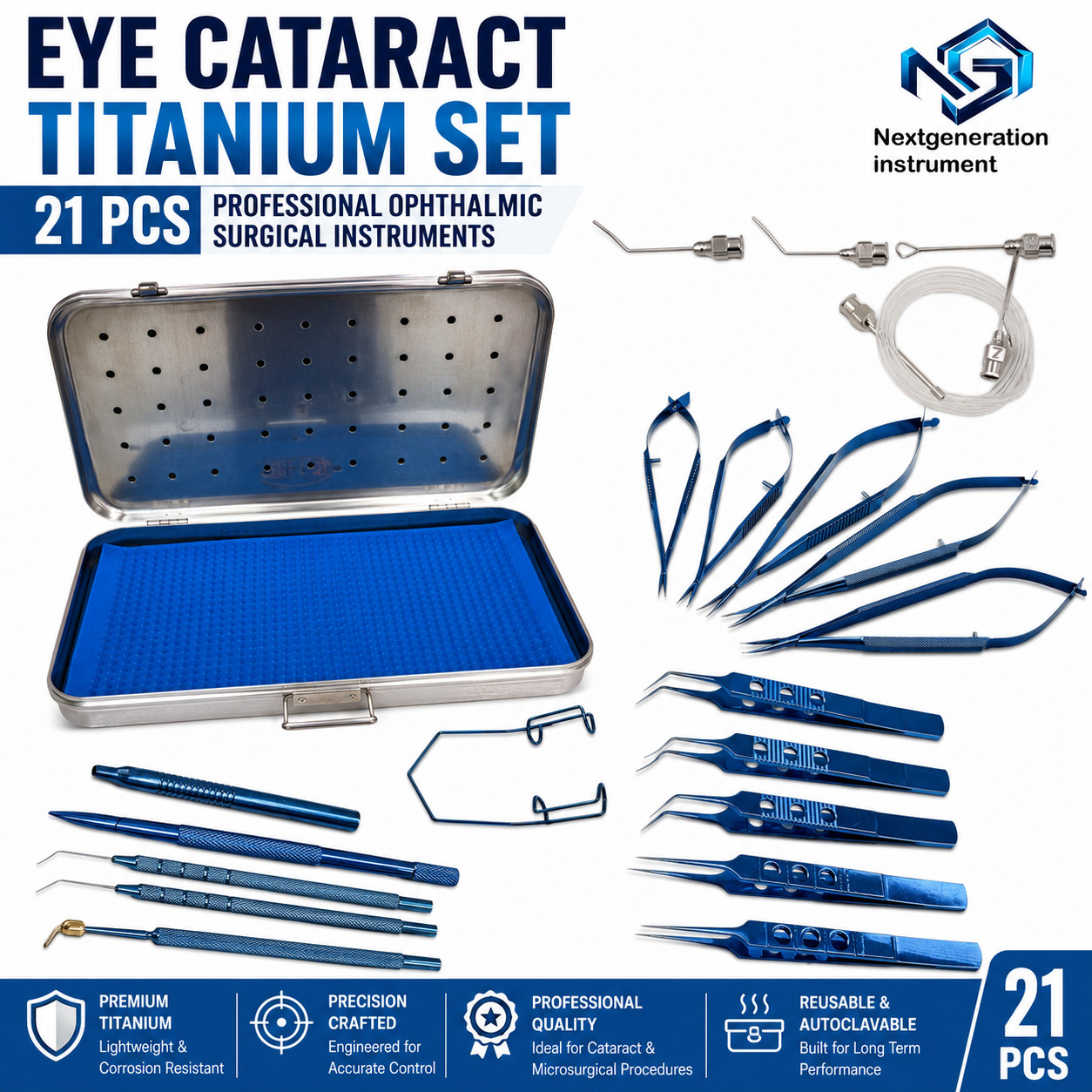 21PCS Eye Cataract Titanium Set Ophthalmic Surgical Instruments Kit with Box CE