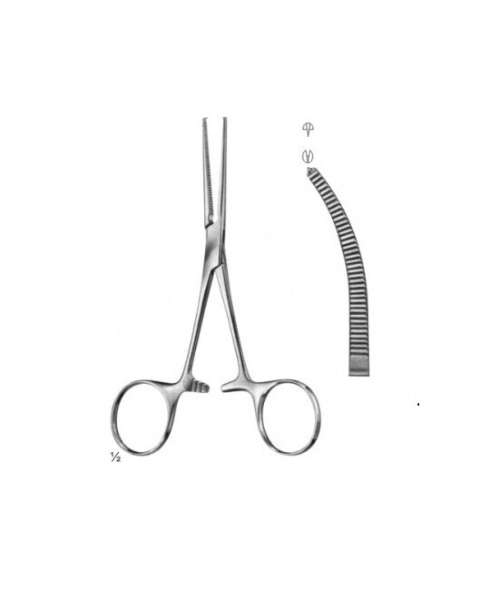 KOCHER Hemostatic Forceps, 5.1/2″, Curved, Serrated Jaws, 1 x 2 Teeth