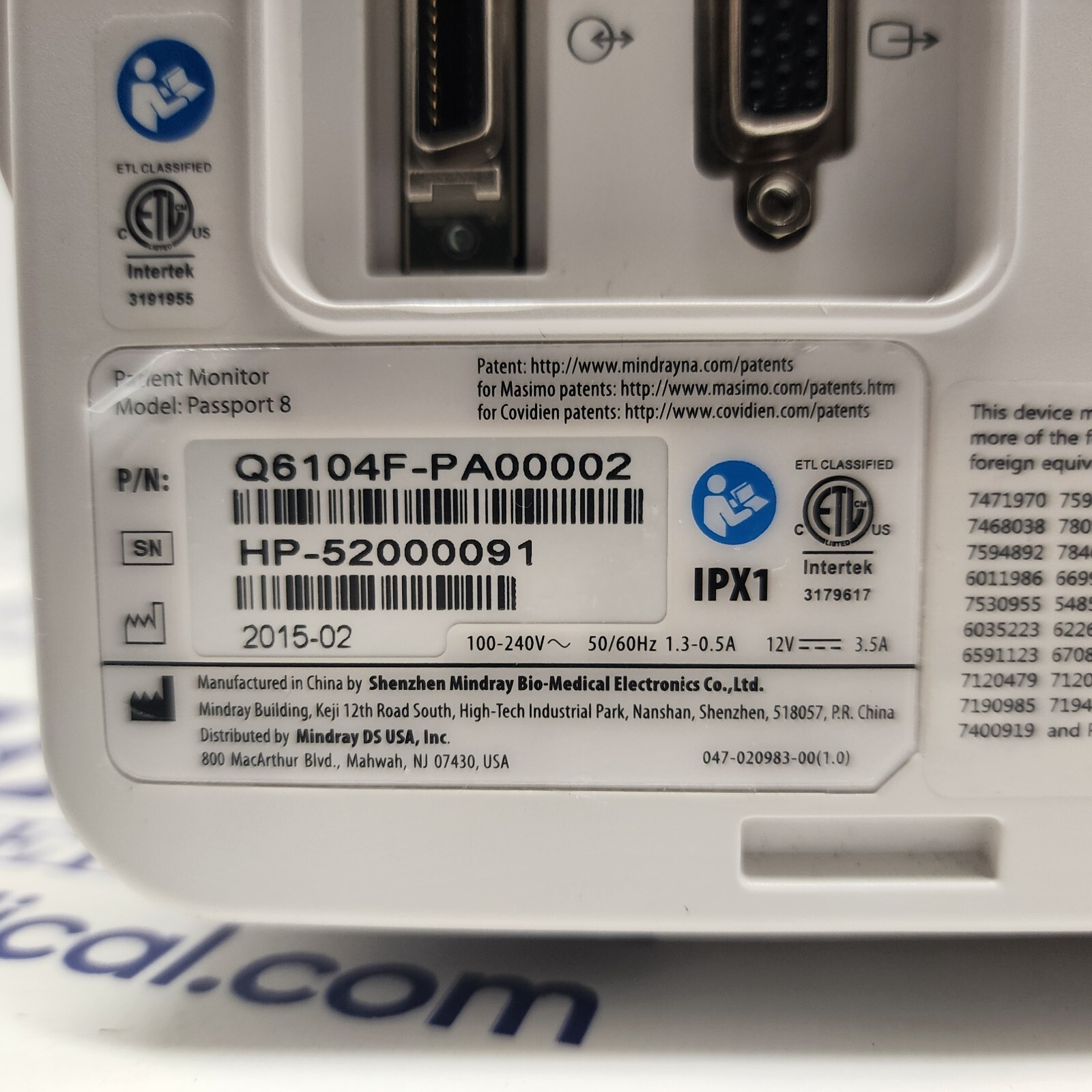 Mindray Passport 8 NIBP SPO2 Masimo ECG TEMP Biomed Tested