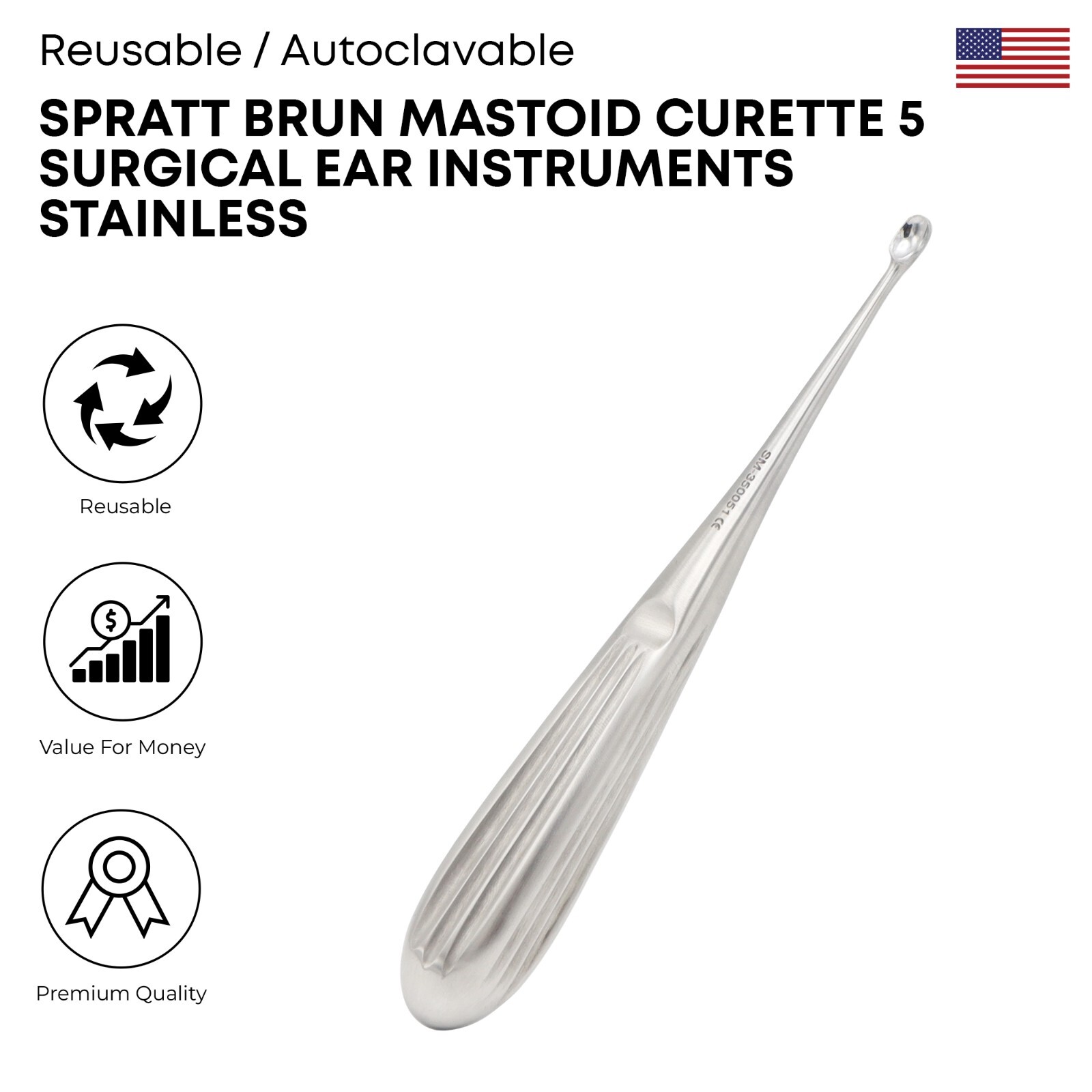 Spratt Brun Mastoid Curette #5 Stainless Steel German Grade Surgical Instruments