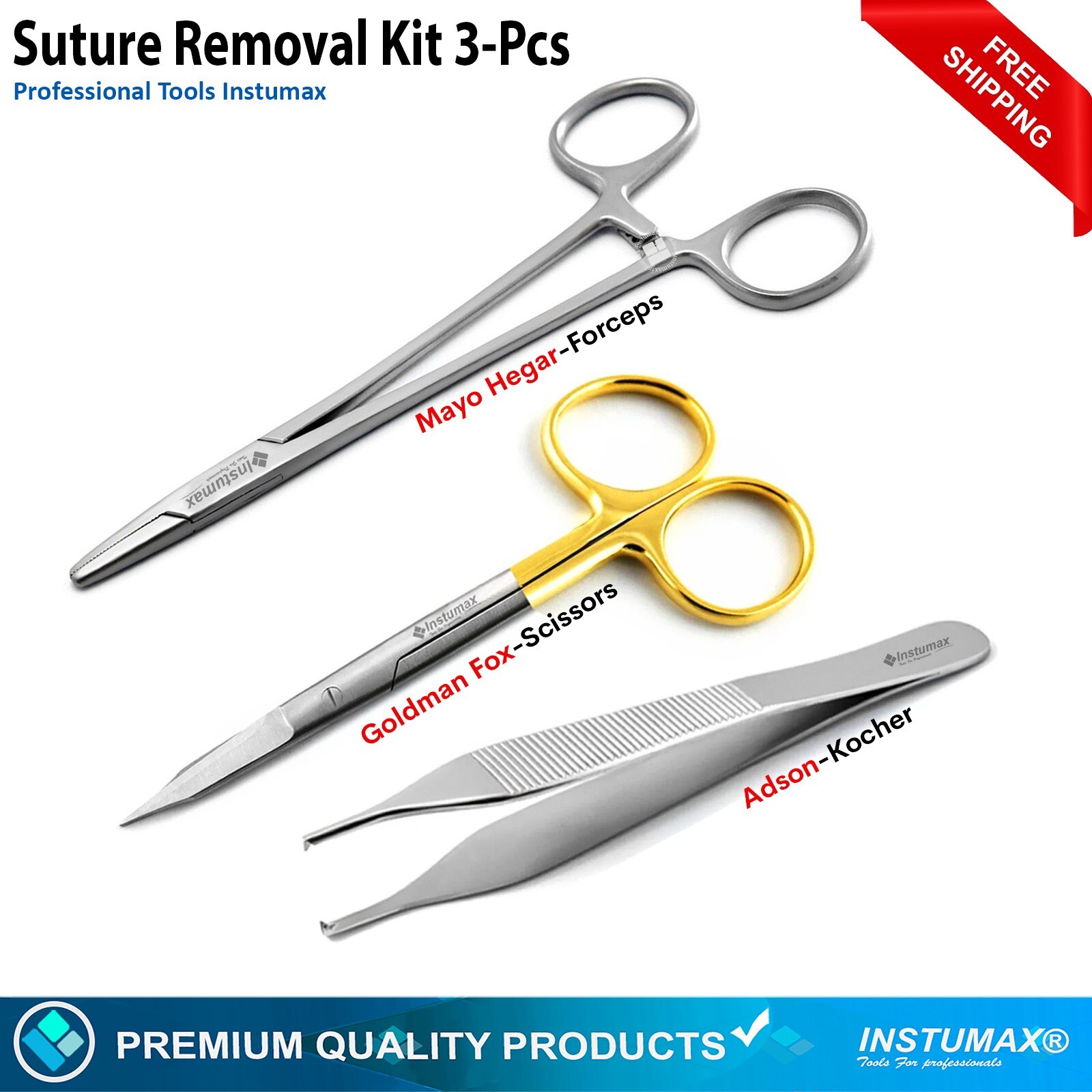 Professional Suture Removal Kit TC Mayo Hegar Needle Holder Surgical Scissors