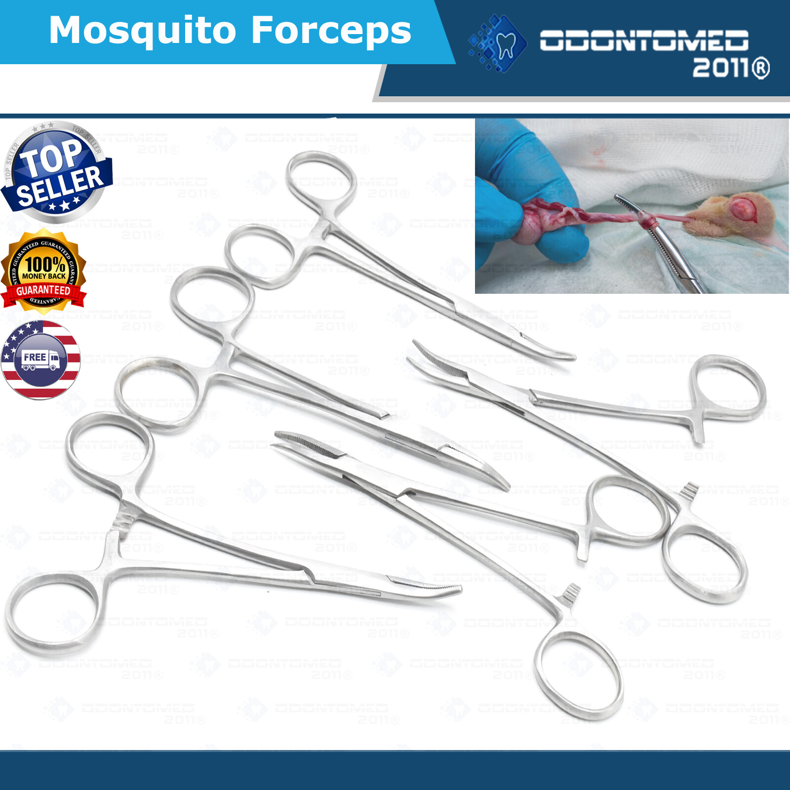 ODM 5 Halted Mosquito Forceps 3.5″ Curved Veterinary Instrument