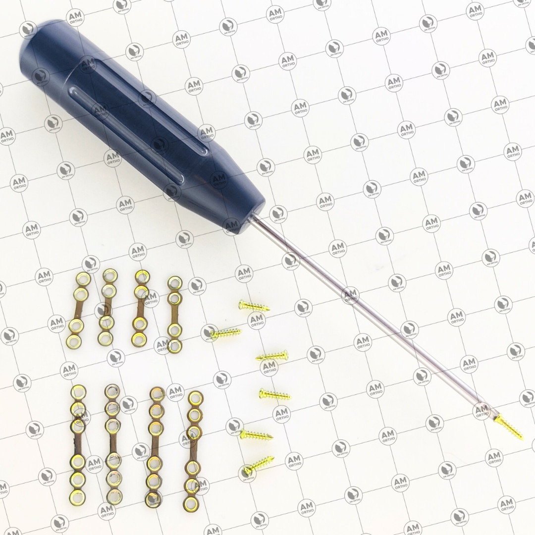 Straight Centre Space 2.0mm Mandible Plates with Crosshead Screws 39 Pcs Set Ti