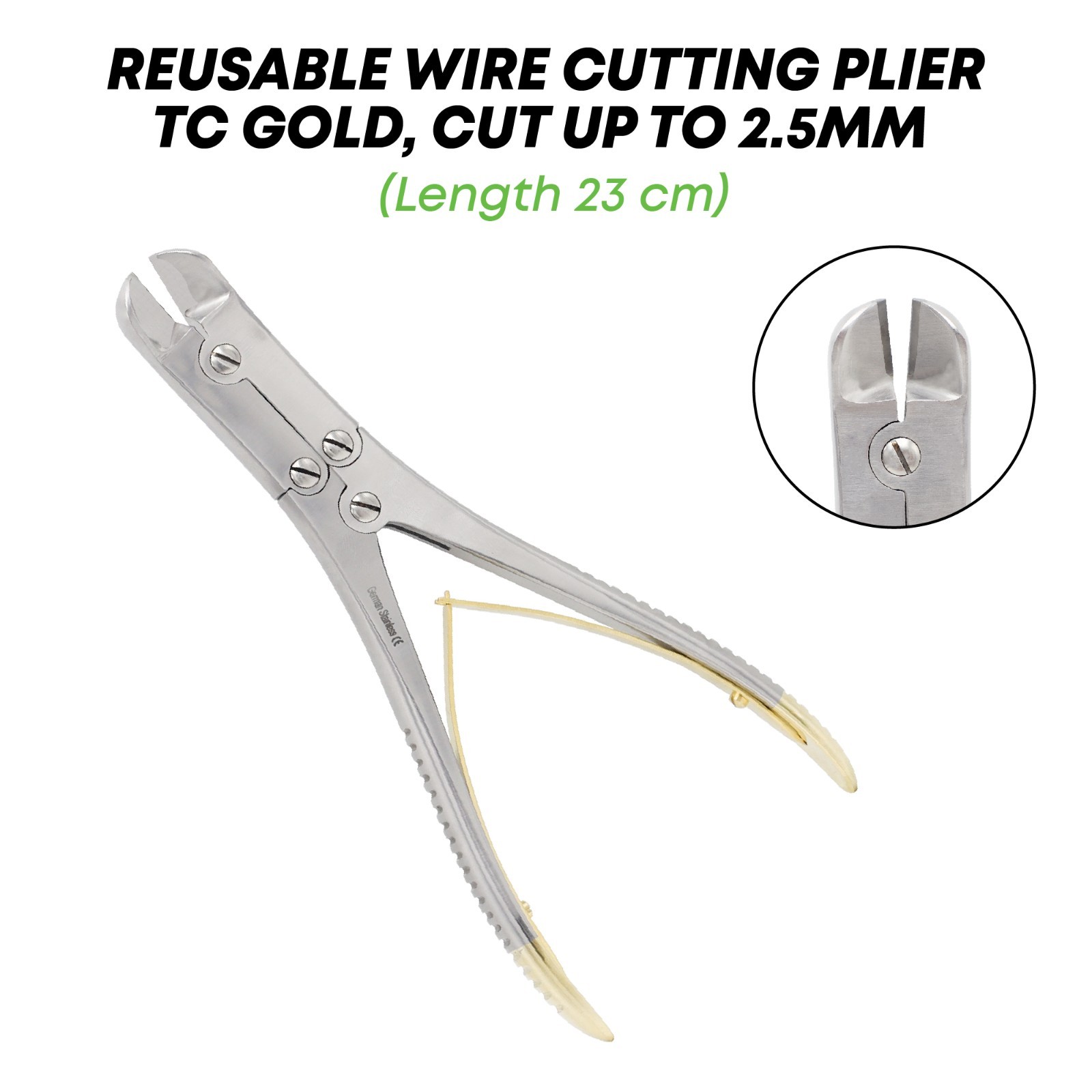 Wire Cutting Plier TC Gold 23 cm Cuts Up to 2.5 mm Orthopedic Instruments