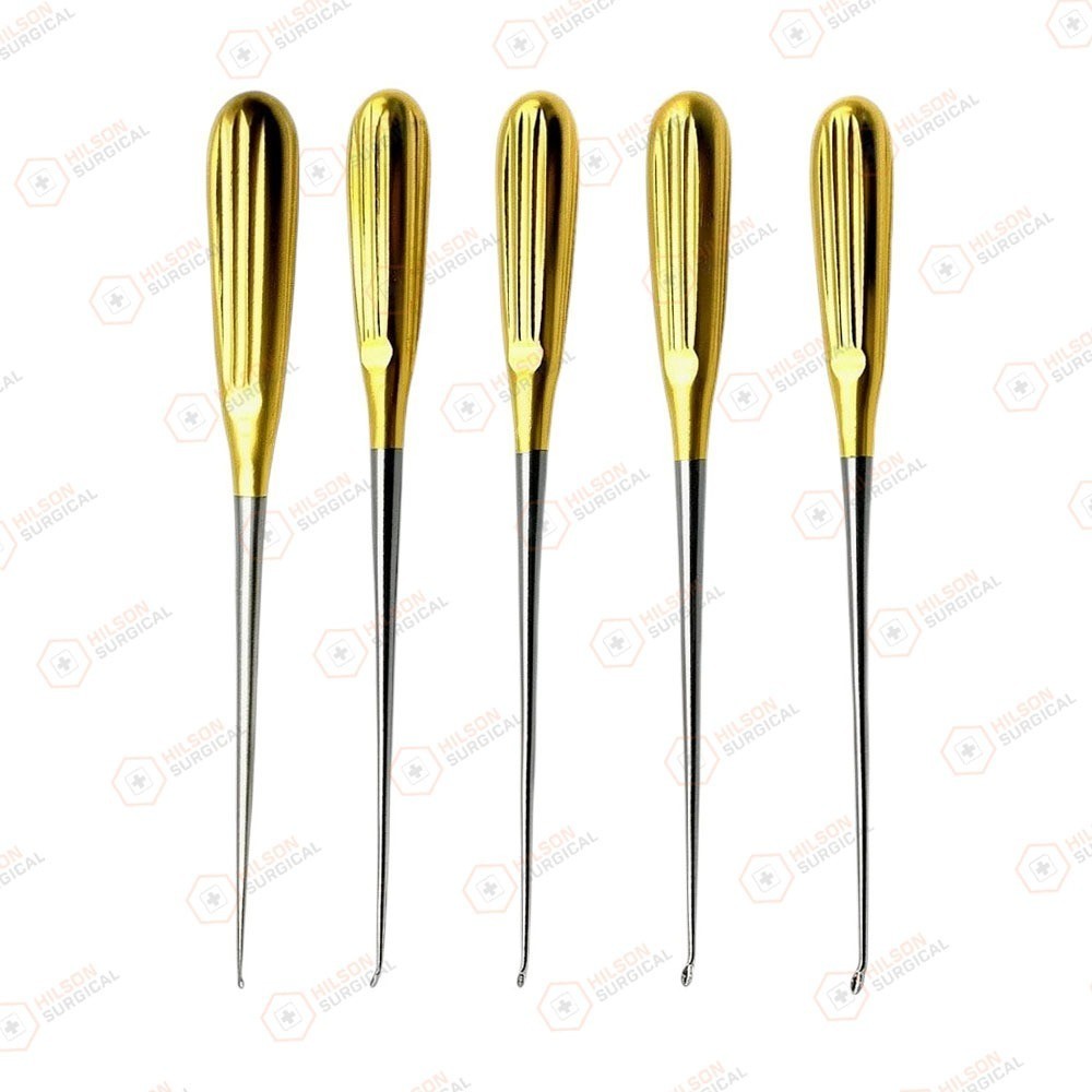 Cervical Bone Curette Set Of 5 Pcs Orthopedic Curettes with Golden handle A+