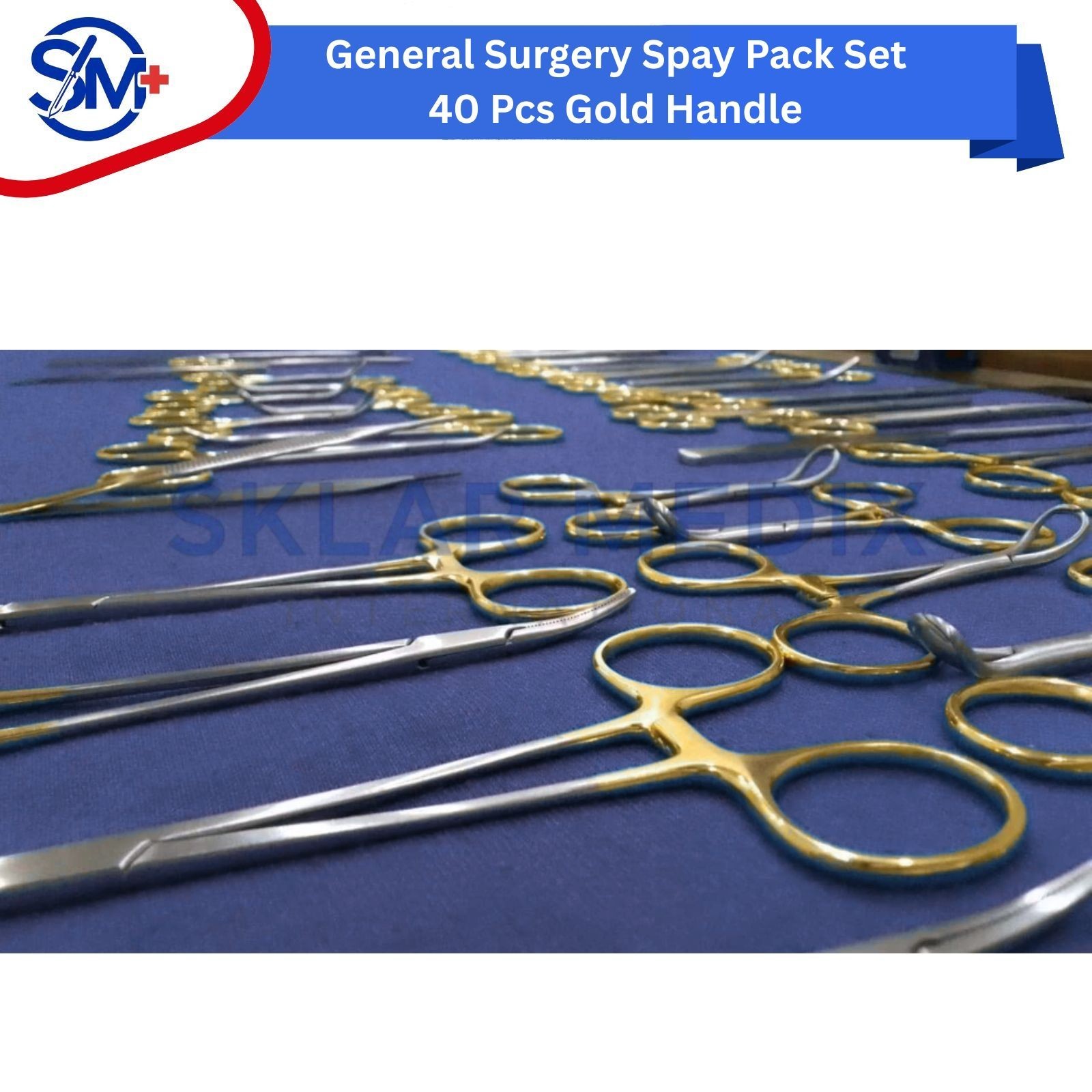 General Surgery Vet Spay Pack Set 40 Pcs Gold Handle Surgical Instruments Kit CE
