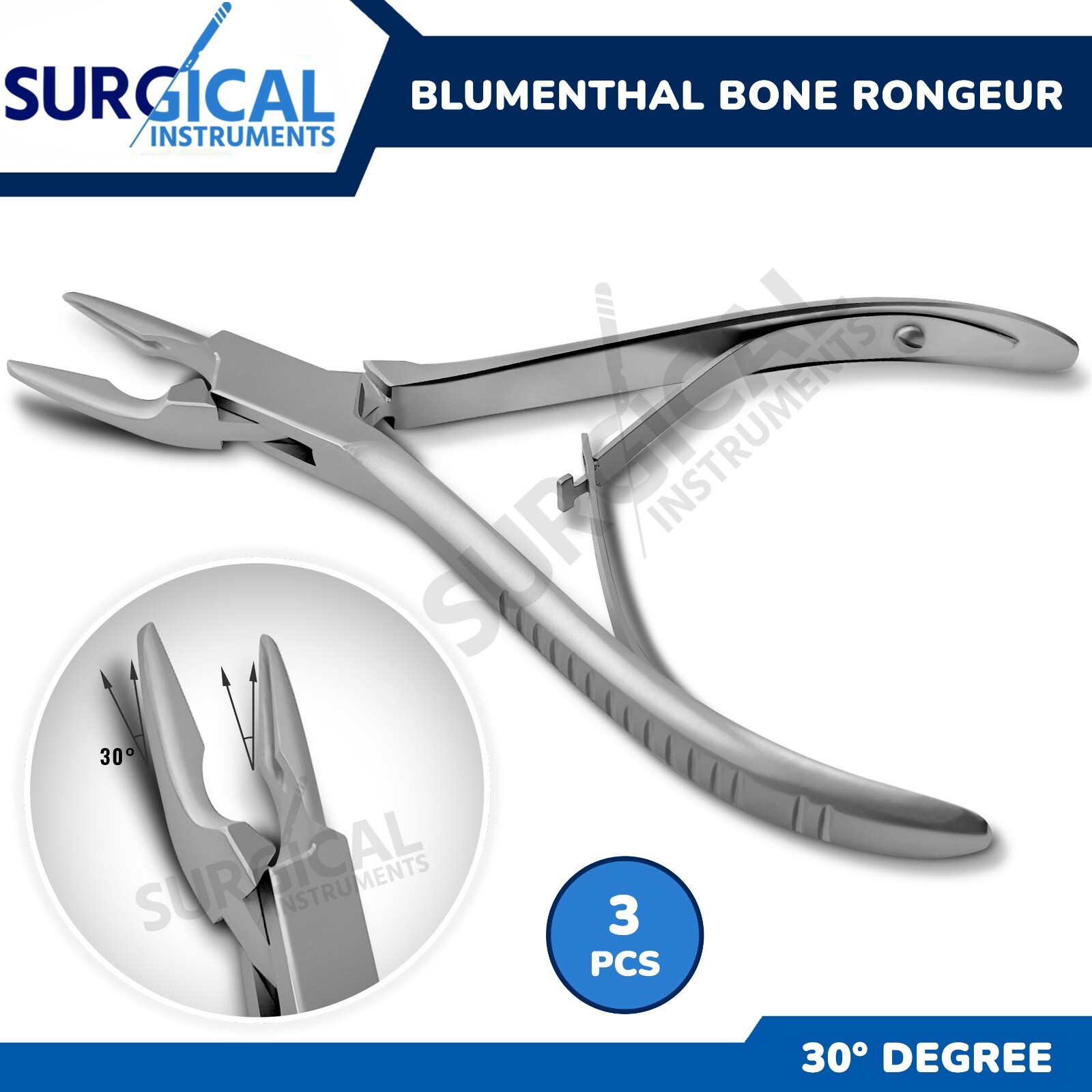 3 Pieces Of Blumenthal Bone Rongeur 30 Degree 6″ Dental Instruments German Grade