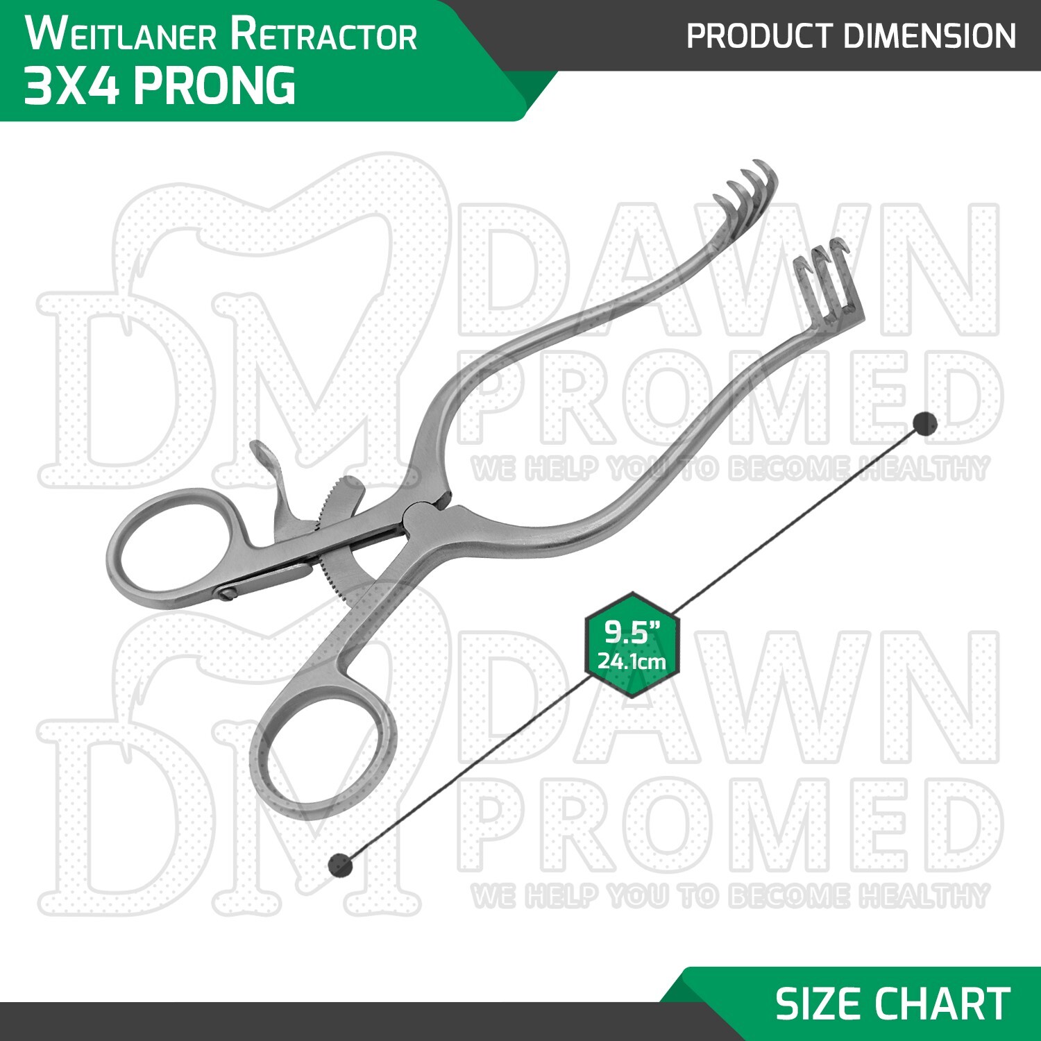 Weitlaner Retractor 9.5″ 3×4 Prong Sharp Surgical Veterinary Instrument German G