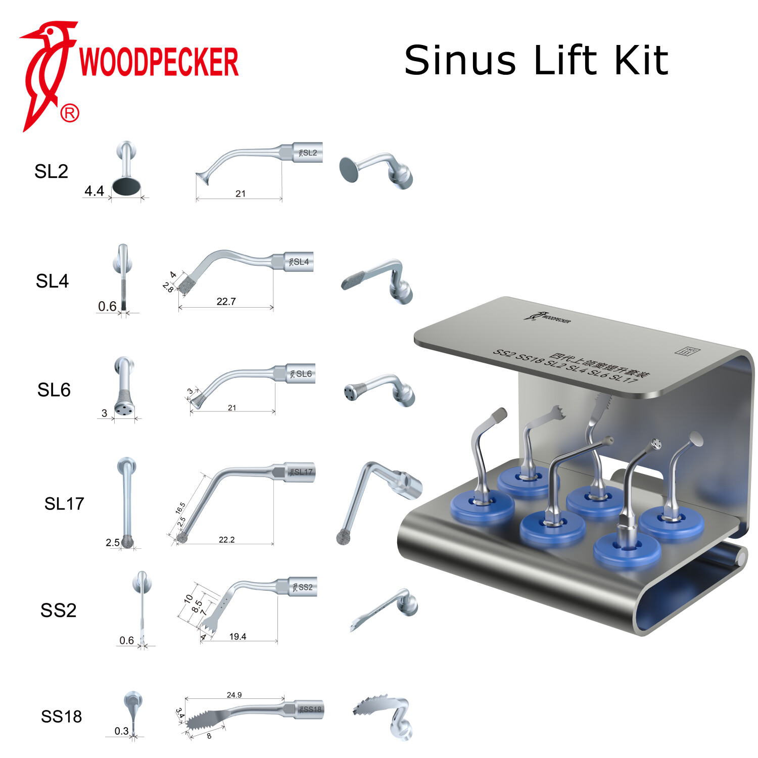 Woodpecker Ultrasonic Piezo Bone Surgery Tips Kit for Surgic Smart Ai Surgery