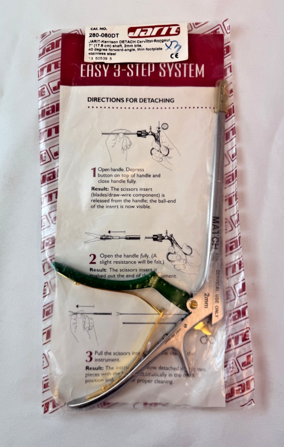 Jarit 280-060DT Detachable Cervical Kerrison Rongeur 2mm x 40° Up x 7″ Neuro