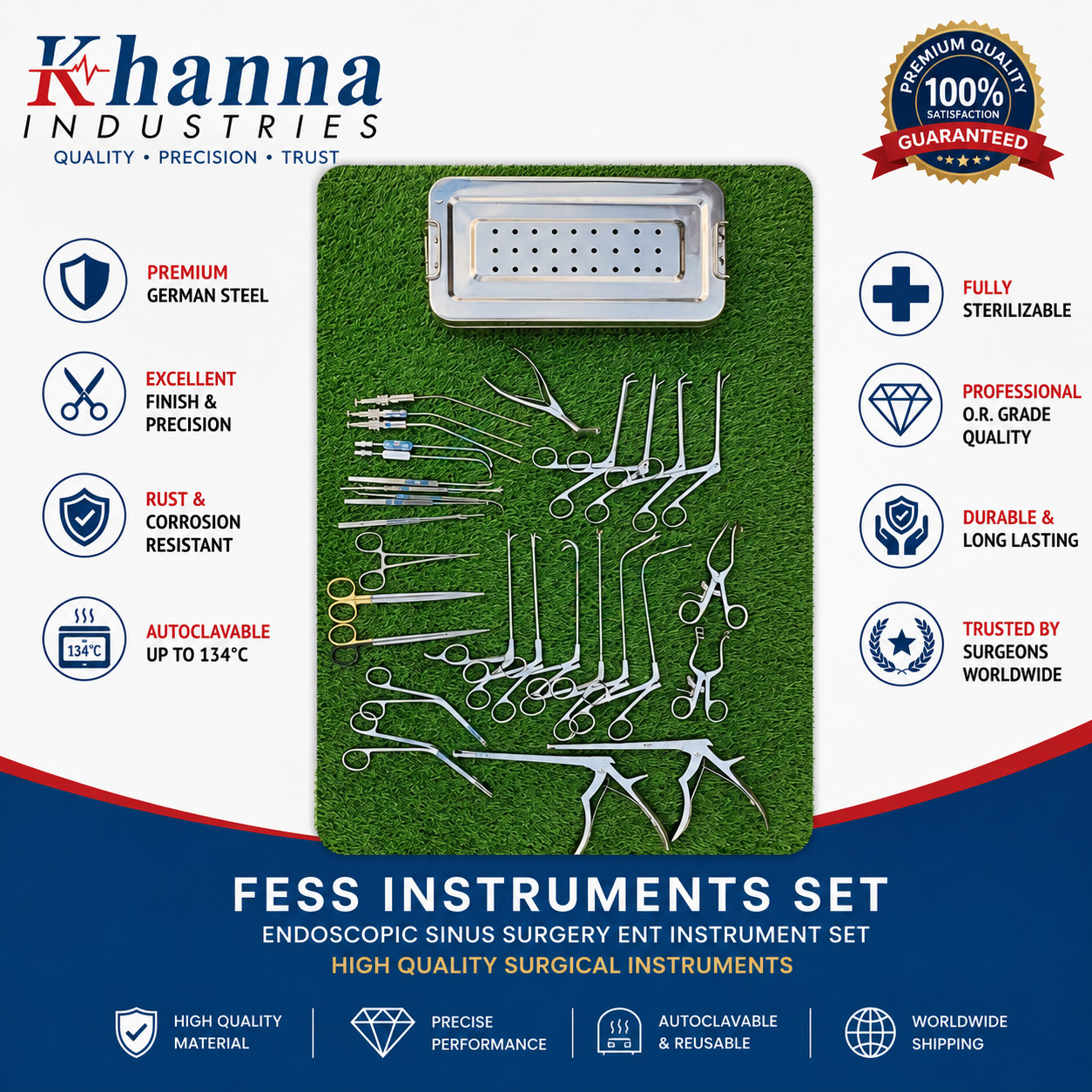 FESS Endoscopic Sinus Surgery Instrument Set ENT German Stainless Steel Kit