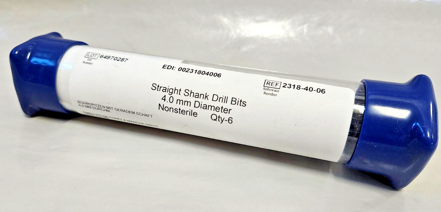 SIX Zimmer Drill Bits, 2318-40-06 Zimmer 4.0mm Diameter Straight Shank